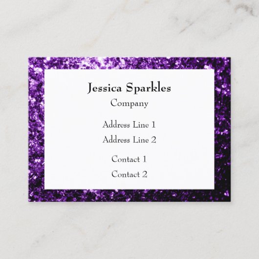 Dunkle Lila Imitate Glitzer Glitzern Rahmen Weiß Visitenkarte (Vorderseite)