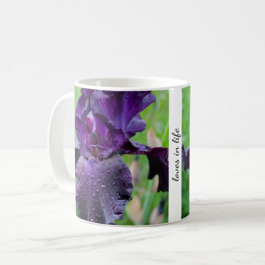 Dunkle Lila Iris-Tasse Kaffeetasse (Vorderseite Links)