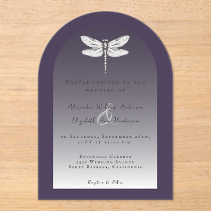Dunkle Lila Libellenhochzeit Acryleinladungen