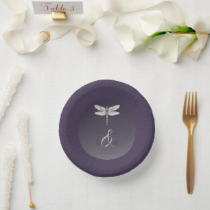 Dunkle Lila Libellenhochzeit Pappteller
