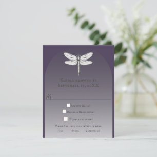 Dunkle Lila Libellenhochzeit RSVP Karte