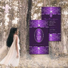Dunkle Lila Lilac Verzierte Ornamente Monogramm Visitenkarte