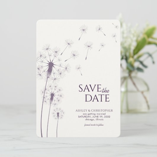 Dunkle Lila Lüster Hochzeit Sichern Sie die Datums (Stehend Vorderseite)