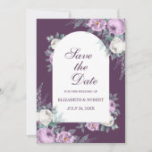 Dunkle Lila Peonies Save the Date Karte (Vorderseite)