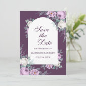 Dunkle Lila Peonies Save the Date Karte (Stehend Vorderseite)