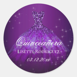 Dunkle Lila Personalisierte Quinceanera Runder Aufkleber