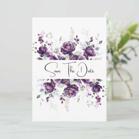 Dunkle, Lila Pflaumen, Save the Date (Stehend Vorderseite)