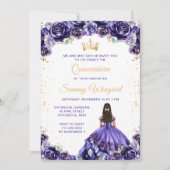 Dunkle Lila Prinzessin Floral Quinceñera Einladung (Vorderseite)