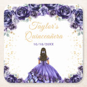 Dunkle Lila Prinzessin Floral Quinceñera Rechteckiger Pappuntersetzer (Vorderseite)