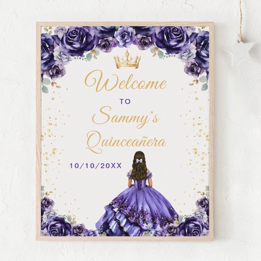 Dunkle Lila Prinzessin Quinceañera Willkommen Poster