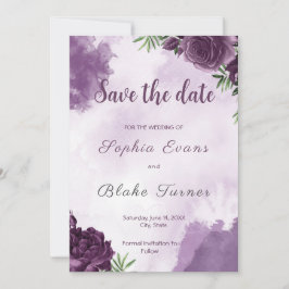 Dunkle Lila Rose Blumengotik Save the Date Einladung