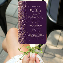 Dunkle Lila Rose Gold Glitzer Edge Wedding Program Fächer