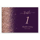 Dunkle Lila Rose Gold Glitzer Edge Wedding Tischnummer (Rückseite)