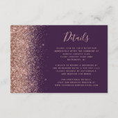 Dunkle Lila Rose Gold Glitzer Hochzeitdetails Begleitkarte (Vorderseite)