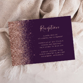 Dunkle Lila Rose Gold Glitzer Hochzeitsempfang Begleitkarte