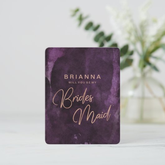Dunkle Lila Rose Gold werden Sie meine Bridesmaid Einladung (Stehend Vorderseite)