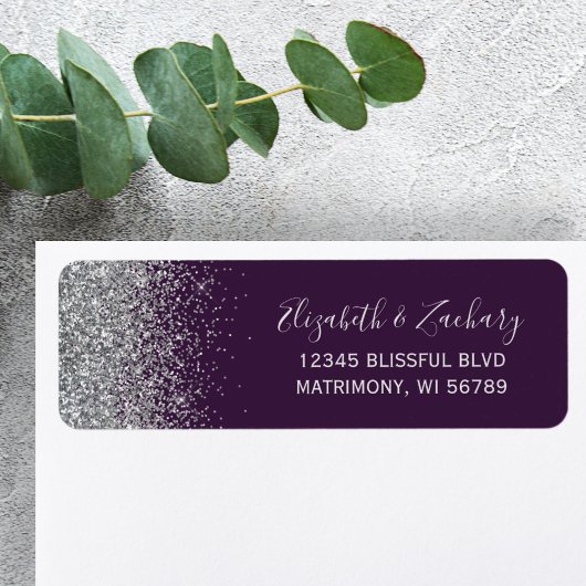 Dunkle Lila Silber Glitzer Hochzeit Rücksendeadres