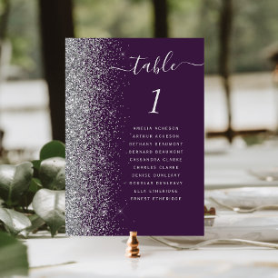Dunkle Lila Silber-Glitzer-Hochzeit Tischnummer