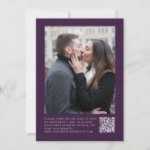 Dunkle Lila Silver Glitzer Foto QR Code Hochzeit Einladung (Rückseite)