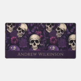 Dunkle Lila Skulls Rose Gothic Schreibtischunterlage