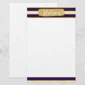 Dunkle Lila Streifen Muster Individuelle Name Briefpapier (Vorne/Hinten)