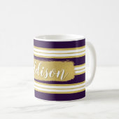 Dunkle Lila Streifen Muster Individuelle Name Kaffeetasse (VorderseiteRechts)