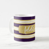 Dunkle Lila Streifen Muster Individuelle Name Kaffeetasse (Vorderseite Links)