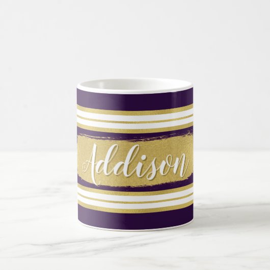 Dunkle Lila Streifen Muster Individuelle Name Kaffeetasse (Mittel)