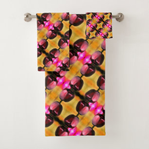 Dunkle Lila Tulip Blume Abstraktes Muster Badhandtuch Set