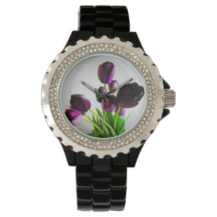Dunkle Lila Tulips Armbanduhr