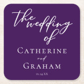 Dunkle Lila Typografie Hochzeit Rechteckiger Pappuntersetzer (Vorderseite)