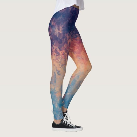 Dunkle Lila und blaue Botanische Wasserfarben Kuns Leggings (Rechts)