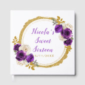 Dunkle Lila und Gold Elegante Blume 16 . Geburtsta Gästebuch (Vorderseite)