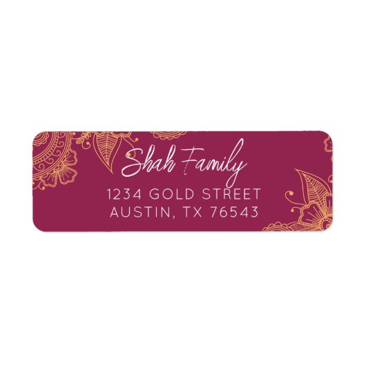 Dunkle Lila und Gold Henna Rücksendeadresse (Vorne)