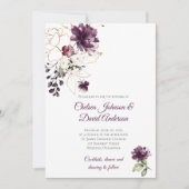 Dunkle Lila und goldblütige Winterhochzeit Einladung (Vorderseite)