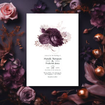 Dunkle Lila und Rose Gold Floral Wedding QR Code