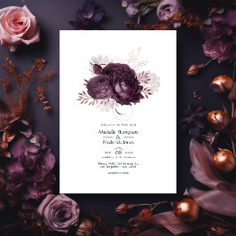 Dunkle Lila und Rose Gold Floral Wedding QR Code Einladung