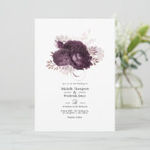 Dunkle Lila und Rose Gold Floral Wedding QR Code Einladung (Stehend Vorderseite)