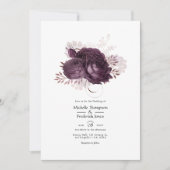 Dunkle Lila und Rose Gold Floral Wedding QR Code Einladung (Vorderseite)