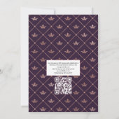 Dunkle Lila und Rose Gold Floral Wedding QR Code Einladung (Rückseite)