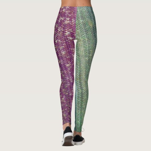 Dunkle Lila und Seegrün-Stickerei-Leggings Leggings (Rückseite)