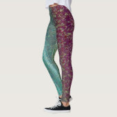 Dunkle Lila und Seegrün-Stickerei-Leggings Leggings (Links)