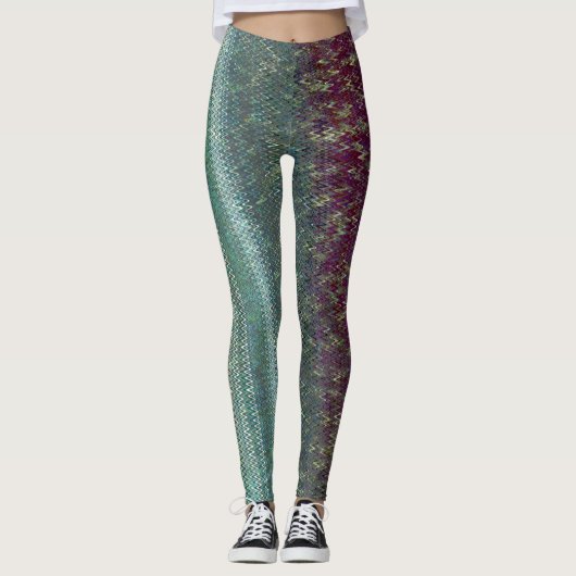 Dunkle Lila und Seegrün-Stickerei-Leggings Leggings (Vorderseite)