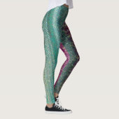 Dunkle Lila und Seegrün-Stickerei-Leggings Leggings (Rechts)