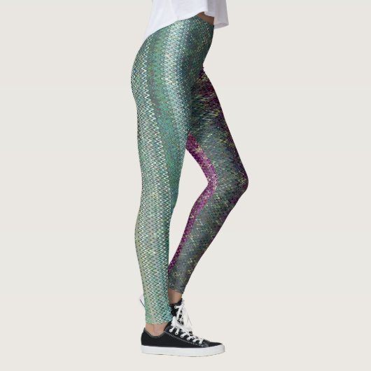 Dunkle Lila und Seegrün-Stickerei-Leggings Leggings (Rechts)