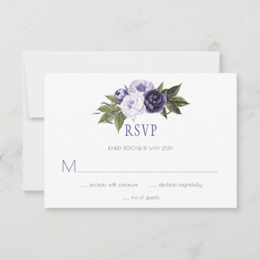 Dunkle Lila und violette Peonies Wedding RSVP | (Vorderseite)