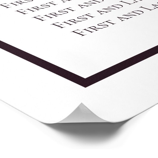 Dunkle Lila und weiße, einfache Hochzeitskarte Poster (Ecke)