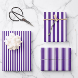 Dunkle Lila und weiße Streifen Geschenkpapier Set