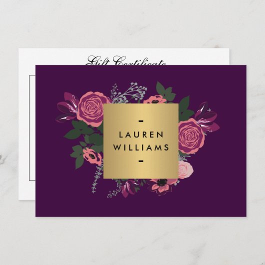 Dunkle Lila Vintage Blumengiftbescheinigung (Vorne/Hinten)