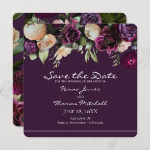 Dunkle Lila Vintage romantische Blumenhochzeit Save The Date